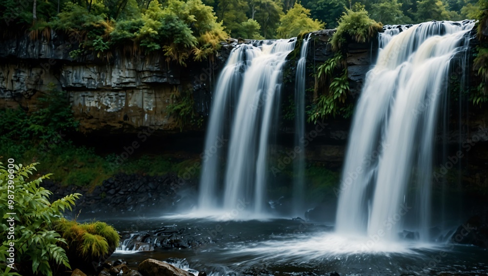 Majestic waterfall cascading powerfully. Majestic waterfall cascading powerfully.