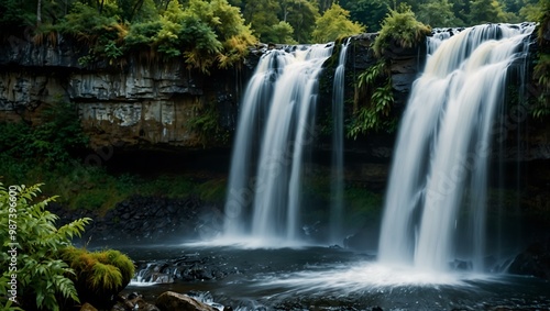 Majestic waterfall cascading powerfully.