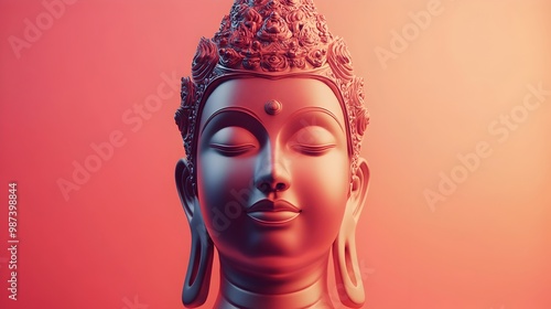 Detailed 3D Rendered of a Crowned Buddhist Deity in Ornate Royal Attire with a Serene Peaceful Facial Expression and Tranquil Demeanor Flat Design Representation of Spirituality and Enlightenment