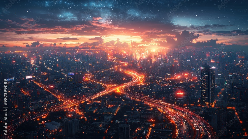 Fototapeta premium Immersive Aerial Panorama of Urban Landscape