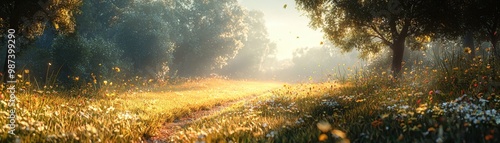 Serene Meadow Bathed in Golden Sunlight