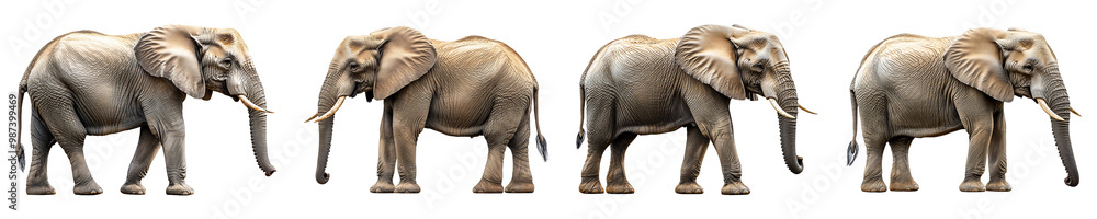 Obraz premium Set, collection of Large mature elephant isolated on transparent background.