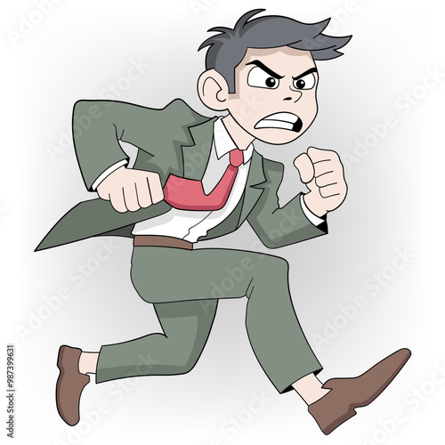 young man runs to the office to chase target with enthusiasm