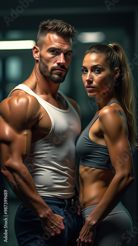 A Perfect Representation of Strength and Beauty: Fit Couple posing in the Gym | Muscular