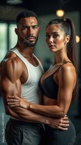 A Perfect Representation of Strength and Beauty: Fit Couple posing in the Gym | Muscular