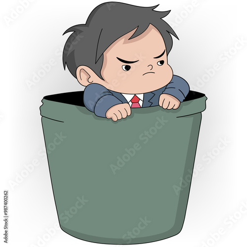 business worker is going into the trash can punishment for making a mistake