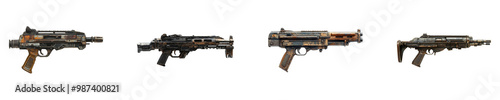 Set, collection of Machine gun bizon isolated on transparent background.