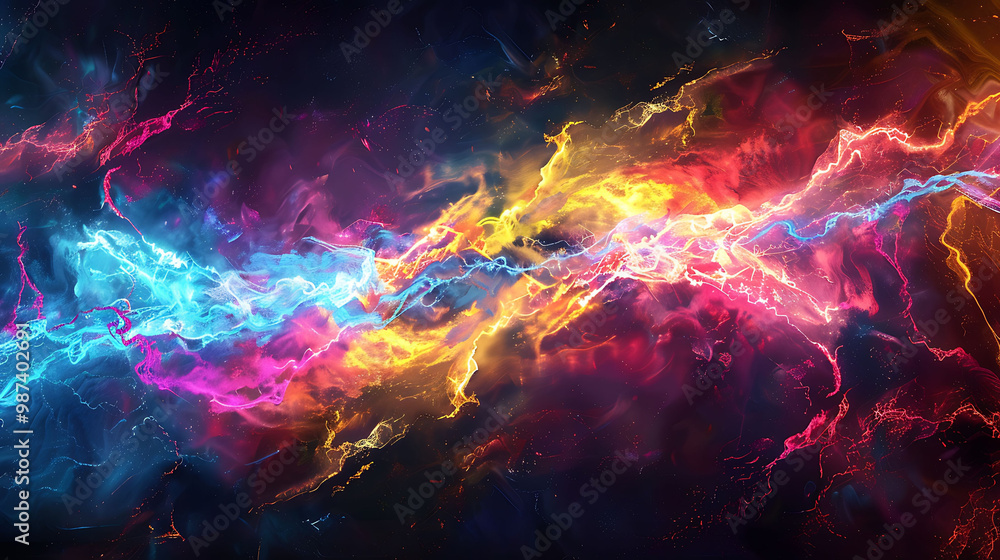 An energetic abstract scene featuring vibrant lines and sparkling particles An energetic abstract scene featuring vibrant lines and sparkling particles
