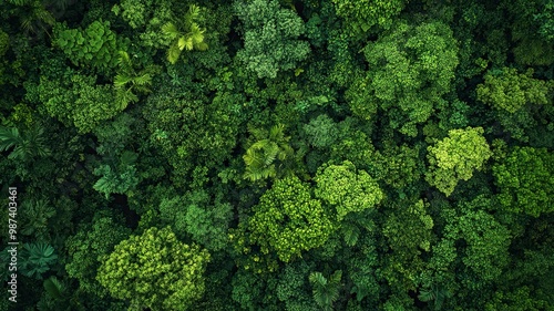 Aerial view of nature green forest and tree. Forest ecosystem and health concept and background, generative ai