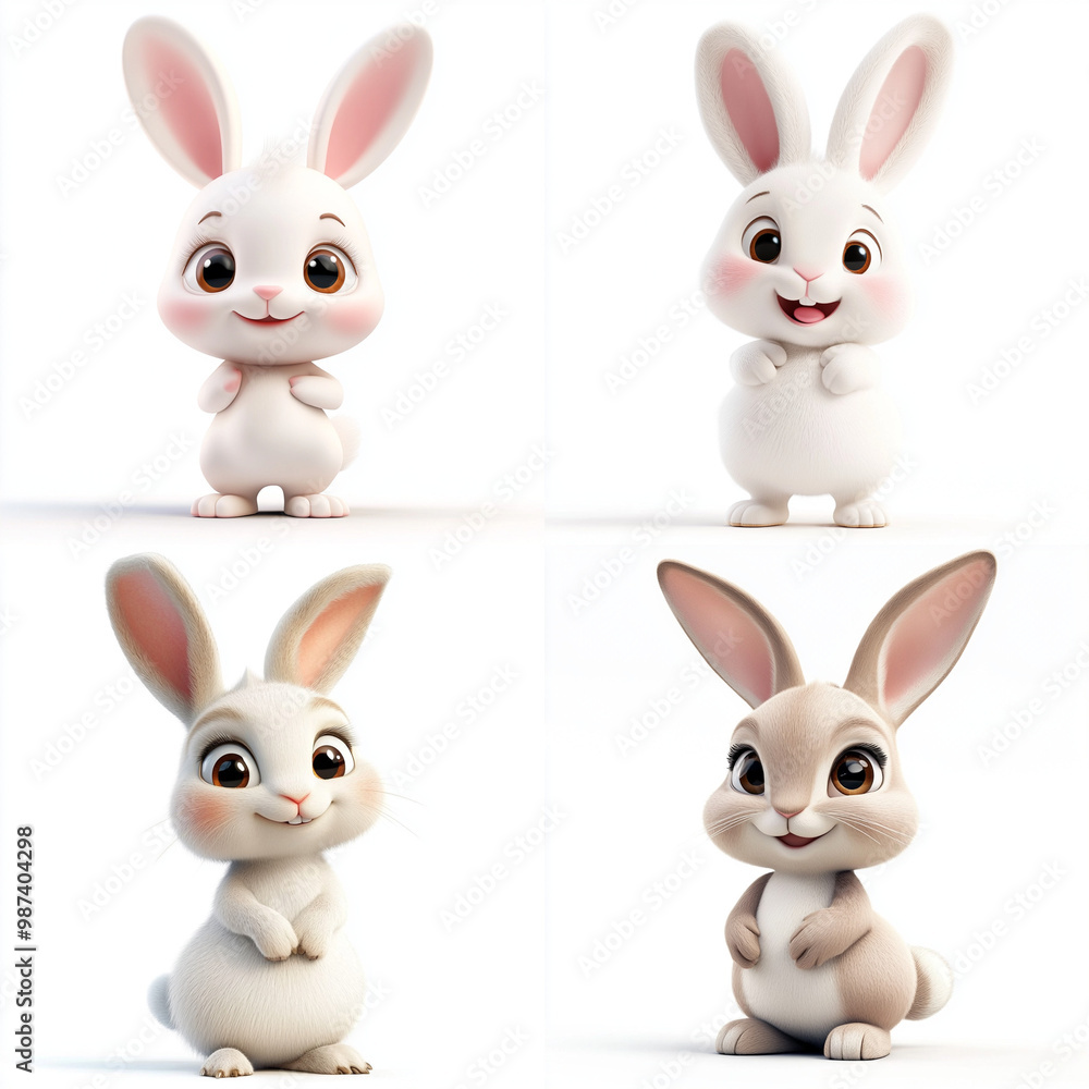 Fototapeta premium 3D Cartoon Cute Funny Easter Bunny Isolated on White Background