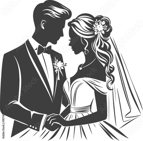wedding husband wife, romantic couple, and Kissing couple silhouette vector design