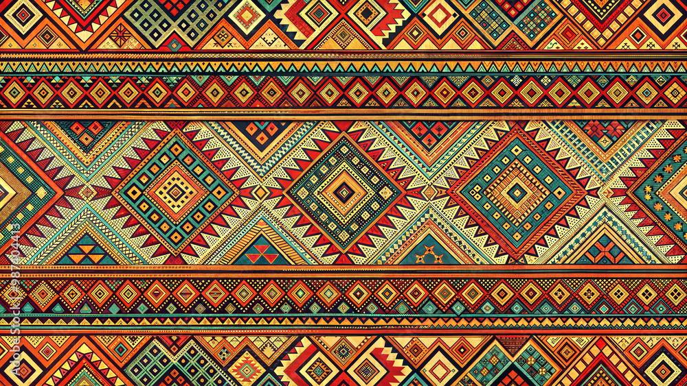 Seamless Ethnic Geometric Pattern with Bold Colors, High Resolution Seamless Ethnic Geometric Pattern with Bold Colors, High Resolution