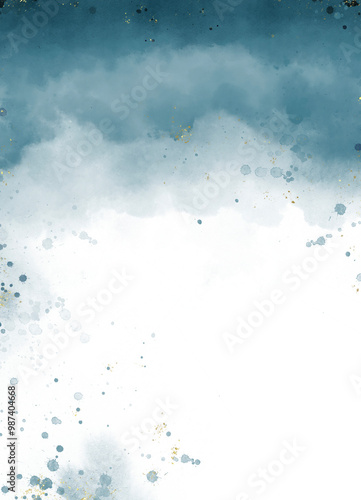 Abstract dusty blush liquid watercolor background with golden crackers. Teal turquoise marbled alcohol ink drawing effect with abstract navy blue ink waves and golden splashes elegant card design.	