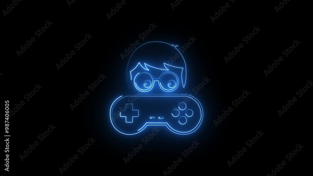 Glowing neon line Game controller or joystick for game console icon blue color up head and down gaming icon isolated on black background. 4K Video motion graphic Glowing neon line Game controller or joystick for game console icon blue color up head and down gaming icon isolated on black background. 4K Video motion graphic