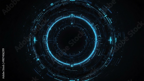 Neon blue circle pulsating against a black void, embodying a cyberpunk aesthetic.