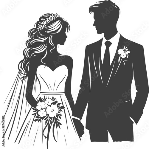 wedding husband wife, romantic couple, and Kissing couple silhouette vector design