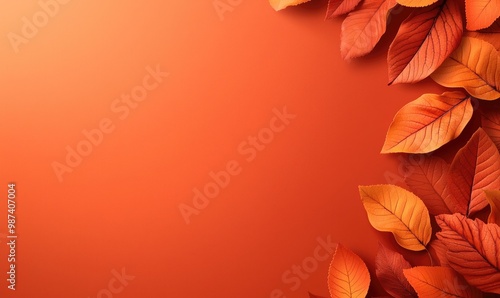Wallpaper Mural Autumn leaves in warm orange tones create a vibrant backdrop, perfect for seasonal themes and nature-inspired designs. Torontodigital.ca