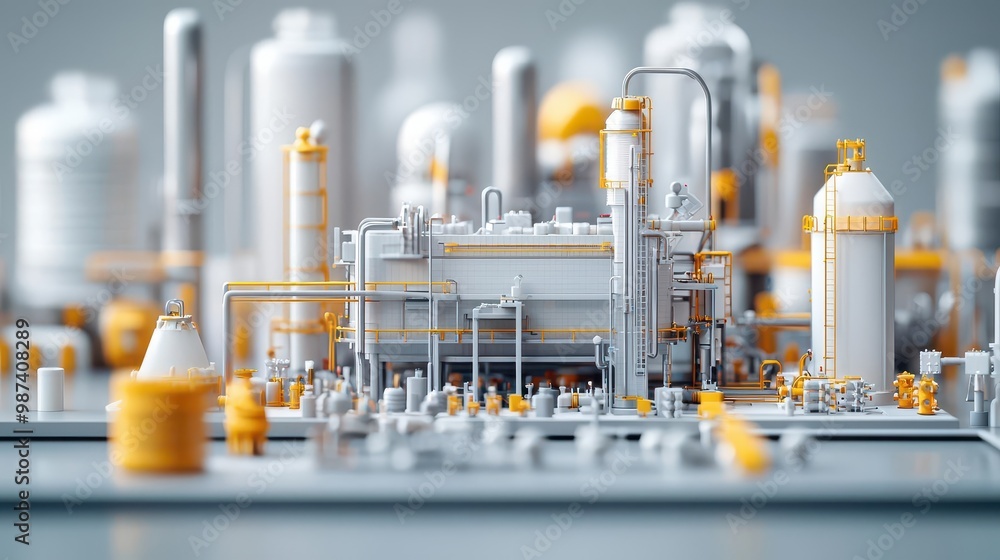 Futuristic chemical plant with automated systems processing raw materials for plastic products Futuristic chemical plant with automated systems processing raw materials for plastic products