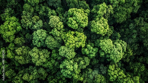 Aerial view of nature green forest and tree. Forest ecosystem and health concept and background, generative ai