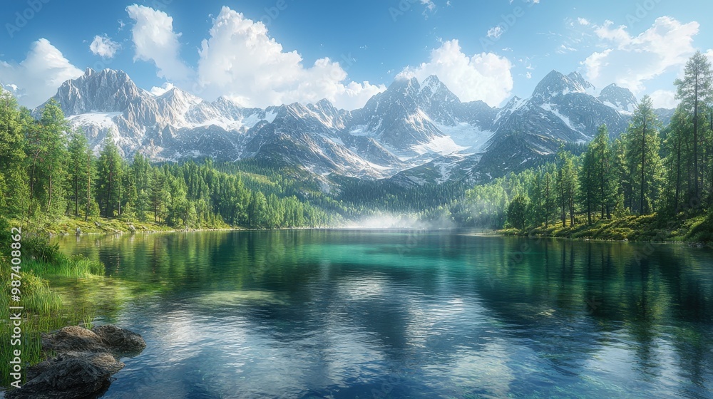Tranquil Mountain Lake Landscape in Ultra Realism Tranquil Mountain Lake Landscape in Ultra Realism