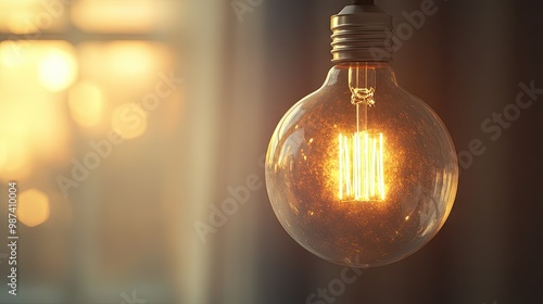 Side view of a light bulb with a softly lit background, creating ample space for copy or promotional text to the side.