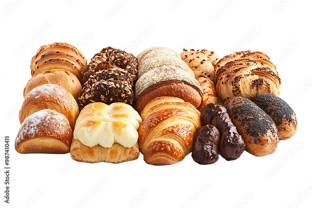 Homemade pastries and breads arranged isolated on transparent background. Homemade pastries and breads arranged isolated on transparent background.