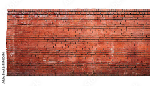 Red brick wall  on white isolated background.