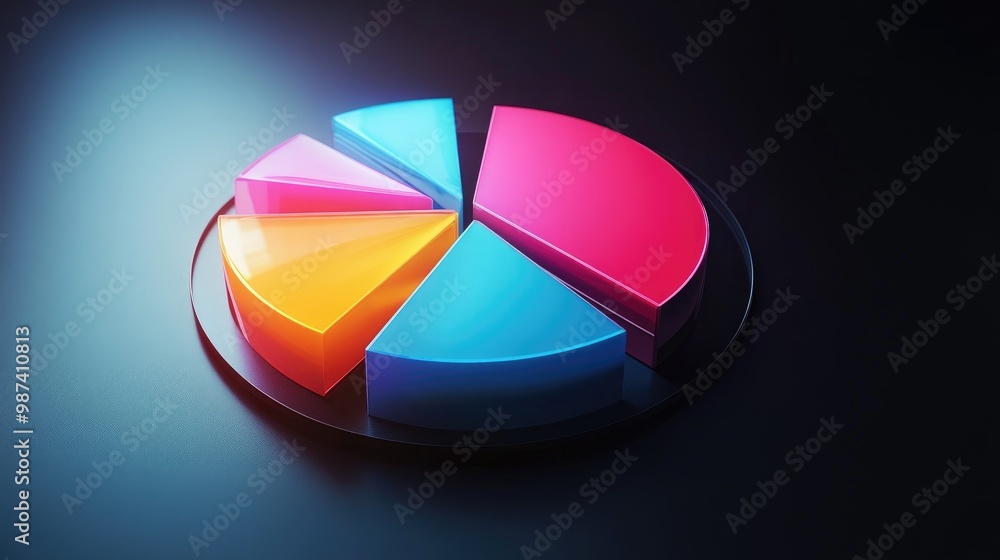 A striking 3D pie chart displayed on a sleek digital screen, showcasing vibrant colors that represent different data segments, illustrating effective data visualization.