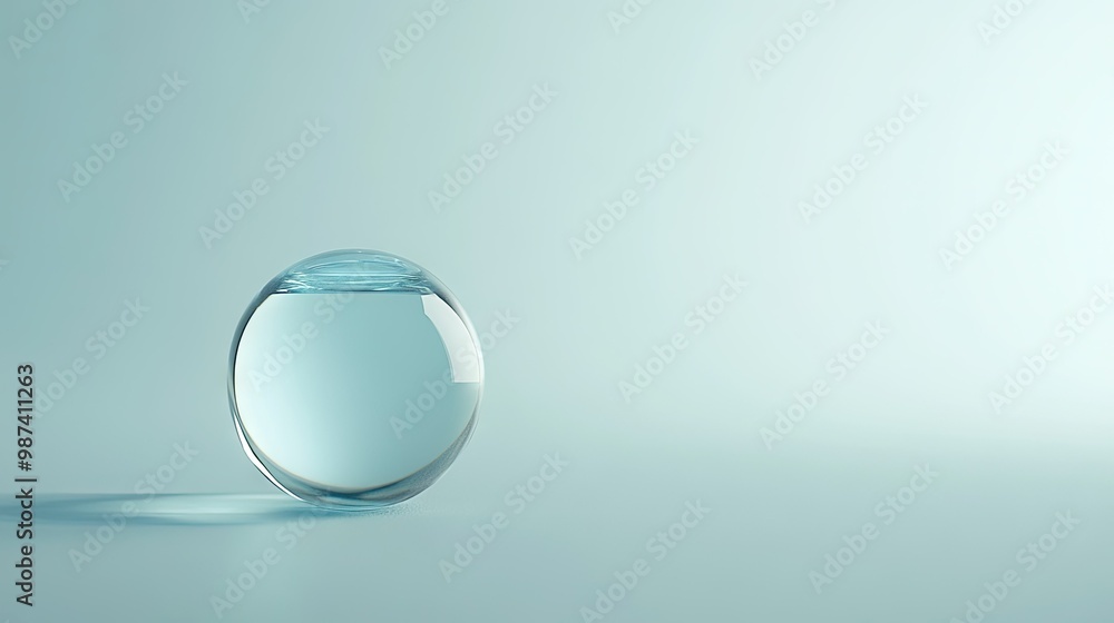 Side view of a water droplet on a smooth surface, with a clean, empty background creating ample space for copy or advertising Side view of a water droplet on a smooth surface, with a clean, empty background creating ample space for copy or advertising
