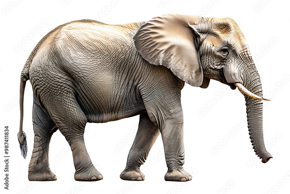 Fototapeta premium Large mature elephant isolated on transparent background.