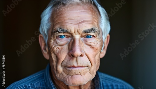 Striking Close-Up of an Elderly Man Showcasing Intense Blue Eyes