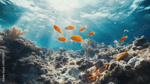 A coral reef damaged by marine pollution, with dying marine life and polluted waters, showcasing the urgent need to protect marine ecosystems photo