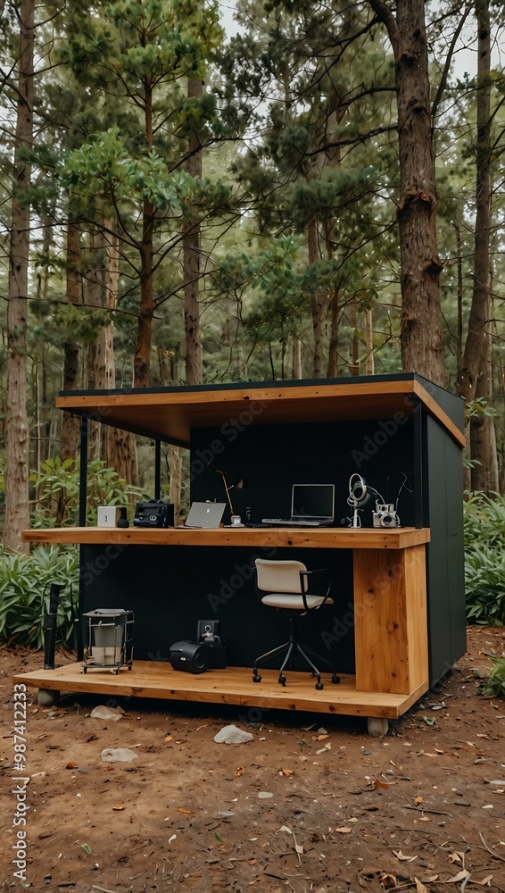 Podcast studio in a tranquil natural setting. Podcast studio in a tranquil natural setting.