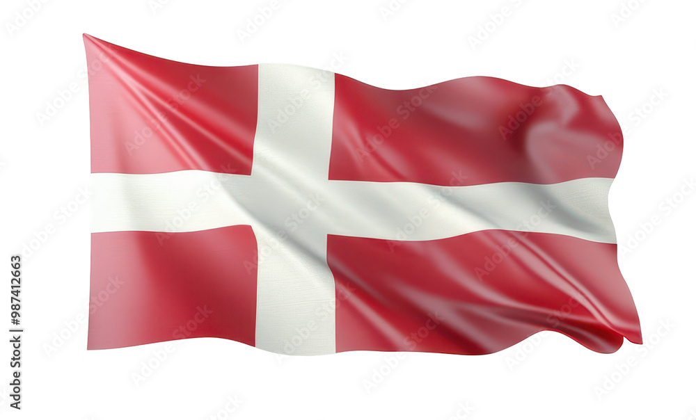 Fototapeta premium Danish flag waving with a transparent background.