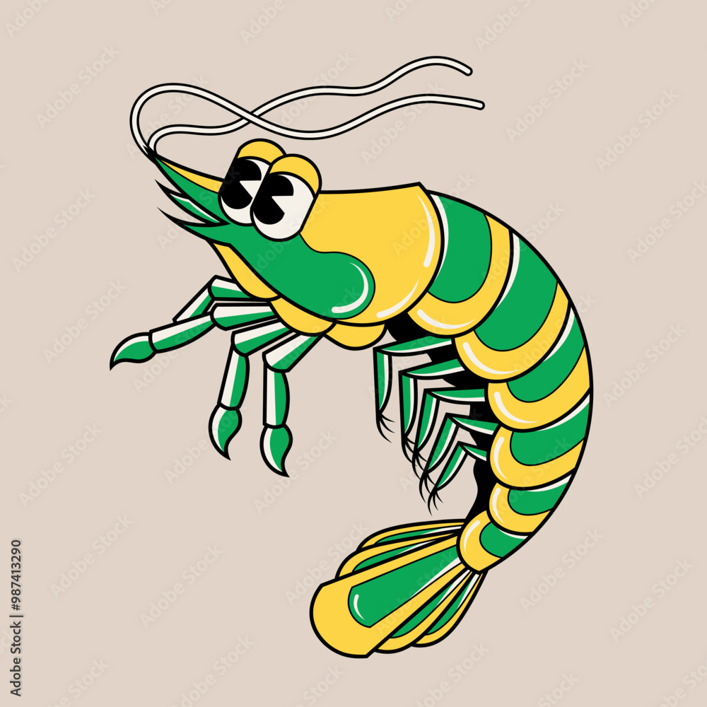 Fototapeta premium Doodle cute character illustration shrimp sticker
