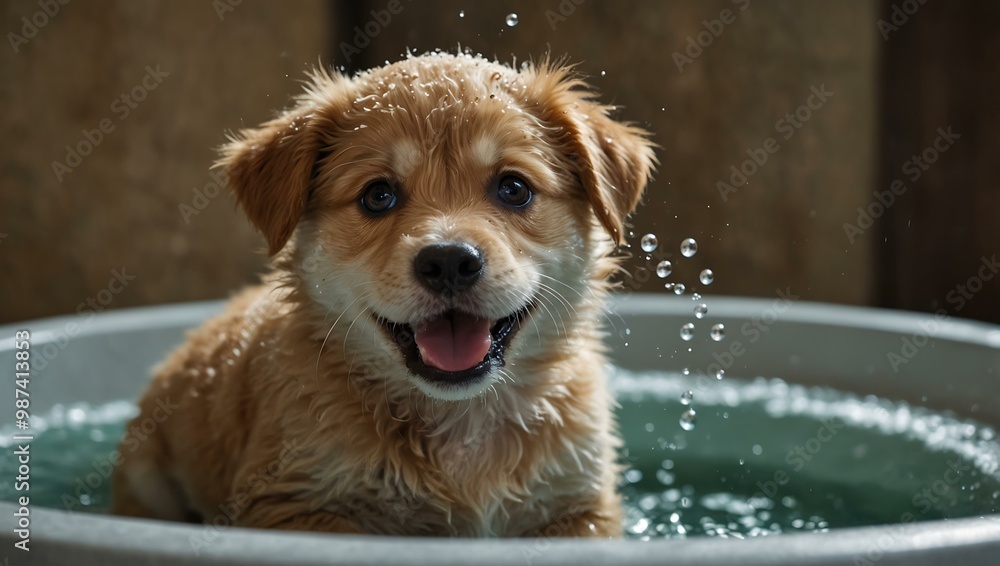 Puppy’s first bath, full of bubbles and laughter. Puppy’s first bath, full of bubbles and laughter.