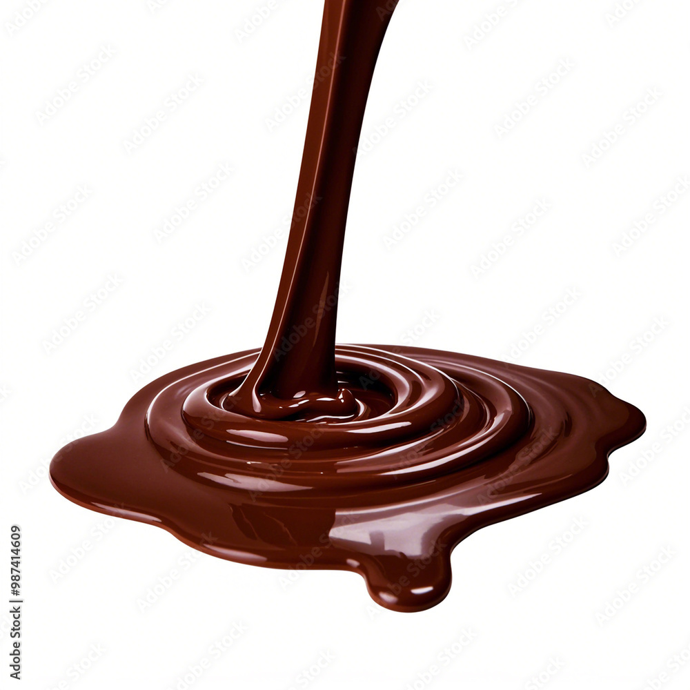 A stream of melted chocolate isolated on white background A stream of melted chocolate isolated on white background