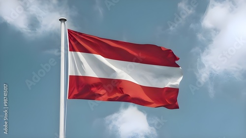 An Austrian flag flowing in the air Close-up portrait. Austrian Independence Day photo realistic.