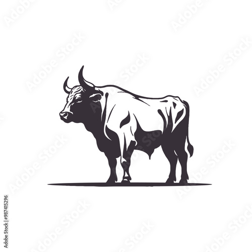 Bull black Silhouette vector art Illustration with white background, Bull black and white vector illustration