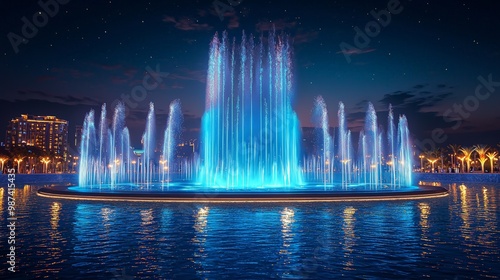 King Fahd's Fountain Glowing over a Vibrant Waterfront