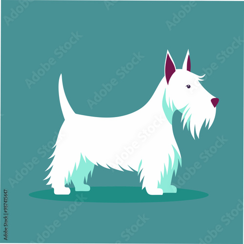 A charming vector art illustration of a Scottie Scottish Terrier Dog, capturing its iconic beard, sturdy build, and loyal expression, perfect for pet lovers and breed-specific designs.