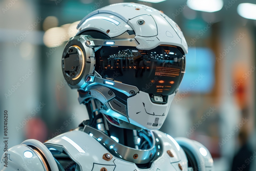 Advanced Humanoid Robot with Futuristic Helmet and Visor Advanced Humanoid Robot with Futuristic Helmet and Visor