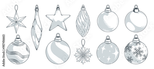 Christmas toys set elements monochrome