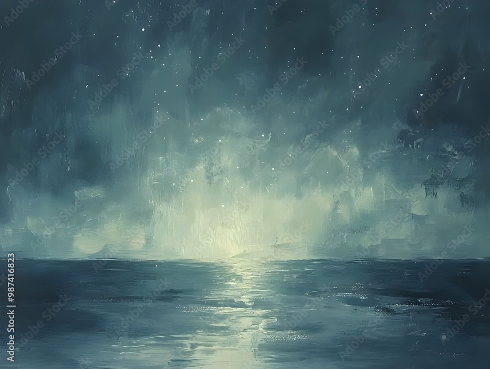 Mysterious ocean scene with starry night sky Mysterious ocean scene with starry night sky