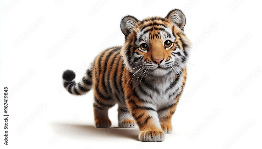 Fototapeta premium Adorable Little Tiger ,Happy , White Background