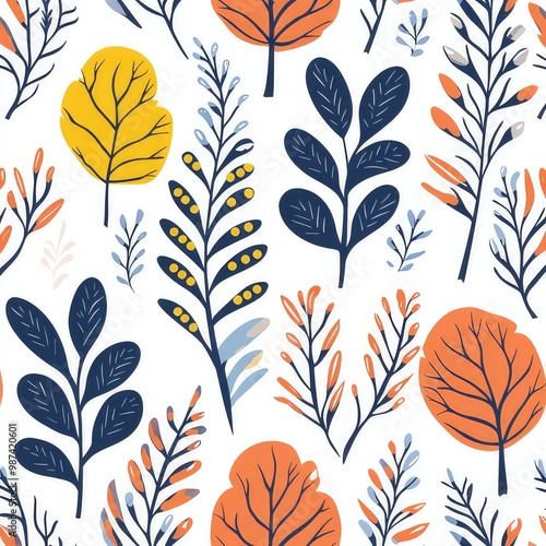 watercolor flower and leaves seamless pattern 