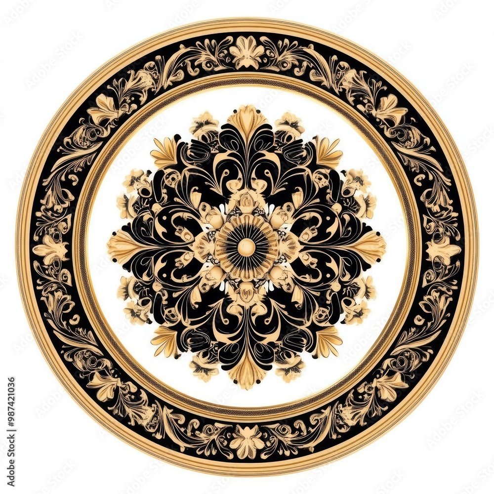 Fototapeta premium A vintage classic floral design with a round frame featuring a retro circular ornate border 