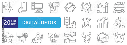 Digital detox icon set