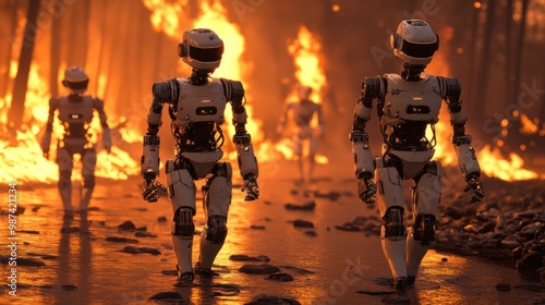 AI robots designed to tackle various natural disasters, from fires to floods, helping humans manage chaotic and dangerous environments photo