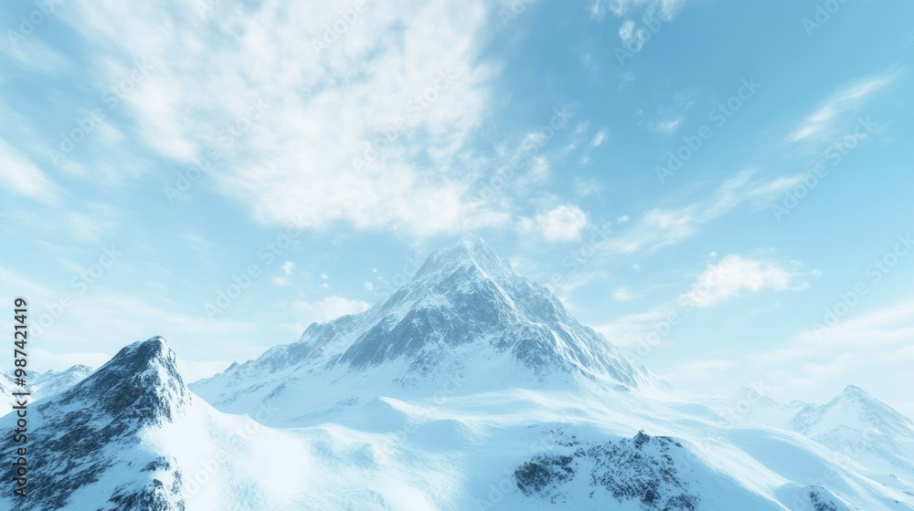 Top view of a snow-capped mountain summit with vast open sky above, providing plenty of copy space for text or graphics, ideal for travel or adventure themes. Top view of a snow-capped mountain summit with vast open sky above, providing plenty of copy space for text or graphics, ideal for travel or adventure themes.
